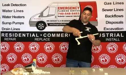 a man holding a PVC pipe with various fittings