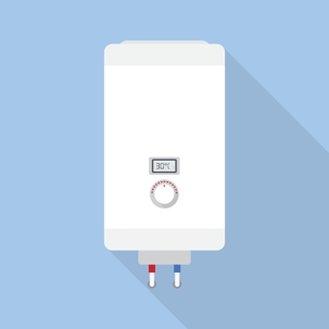 A cartoon drawing of a white tank water heater.